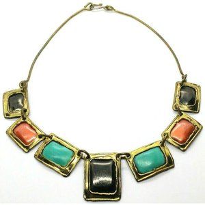 Lovely Vintage South African Enameled Brass & Copper Choker Statement Necklace